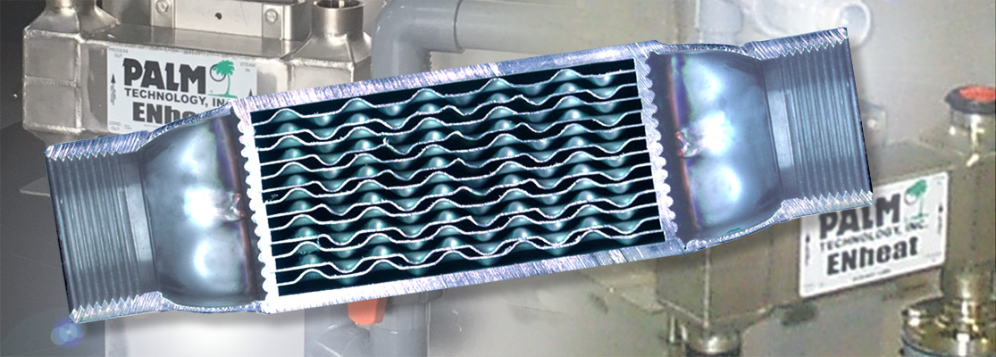 Compact, all-welded stainless steel ENHeat™ heat exchanger from Palm Technology, engineered for efficient temperature control in electroless nickel plating baths.